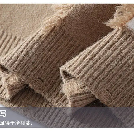 Ripped Sweater Men's Loose Crew Neck Knit Bottom Shirt Handsome Autumn Clothes on The Fashion  Sweater Pullover Sweater