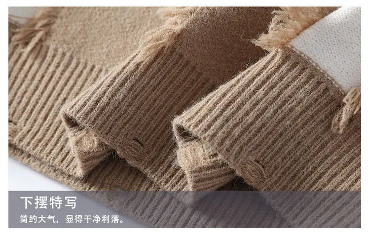 Ripped Sweater Men's Loose Crew Neck Knit Bottom Shirt Handsome Autumn Clothes on The Fashion  Sweater Pullover Sweater