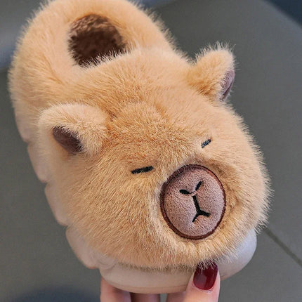 Winter 2025 Children's Capybara Slippers Parents Kids Size 24-45 Cartoon House Slippers Non Slip Soft Sole Plush Slippers Women