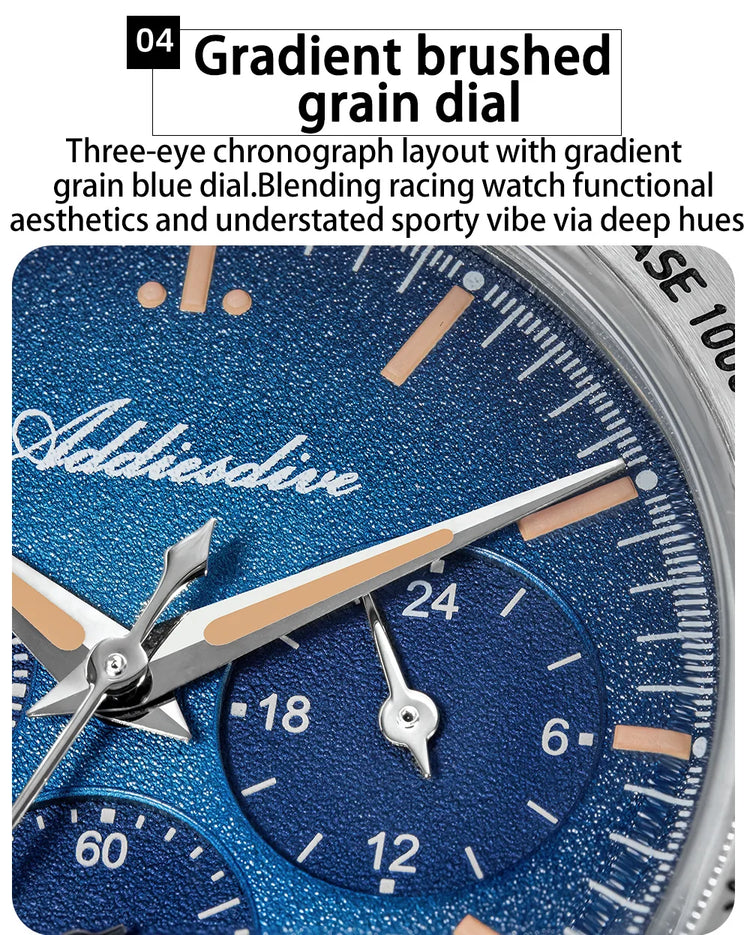 ADDIESDIVE Watch New 37mm Chronograph Men Quartz Wristwatch Domed Glass 316L Stainless Steel 100m Waterproof C3 Luminous AD2552