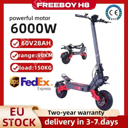 Freeboy H8 Pieghevole Portatile Ad Alta Potenza Scooter Elettrico 6000W Motore 60V28Ah Batteria Sport Cruise 11 Pollici Fuoristrada Pneumatico E-Scooter platinumshop