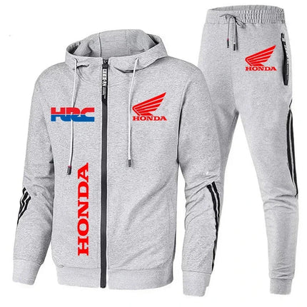 H New Honda Tracksuit Men's Clothing Honda HRC Logo Print Sweat Suits Zip Hoodies+Pants 2 Piece Sets Men Honda HRC Sportswear PlatiNum