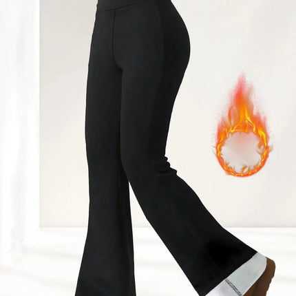 1 pair of women's warm wool lined flared pants, winter windproof leggings, cold weather outdoor cycling pants PlatiNum