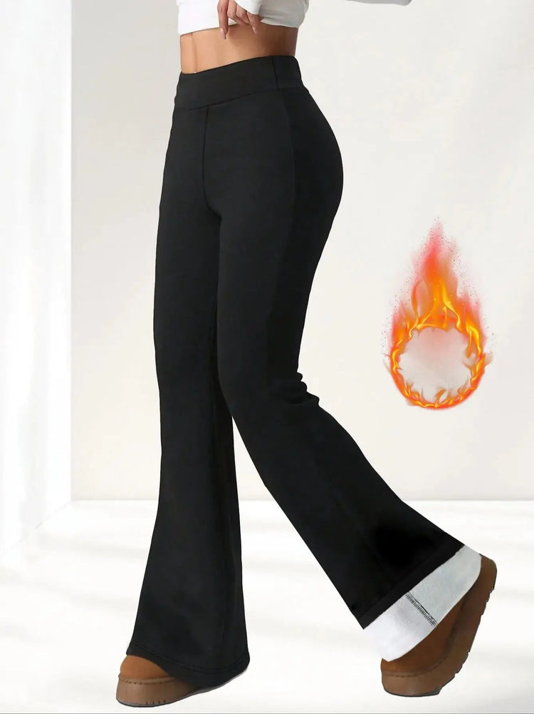 1 pair of women's warm wool lined flared pants, winter windproof leggings, cold weather outdoor cycling pants PlatiNum