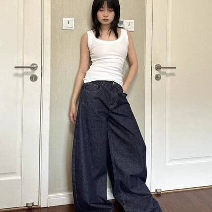 Nuovi jeans a gamba larga da donna americana nera High Street Vibe per l'autunno e l'inverno per uomo e donna pantaloni dritti larghi lavati