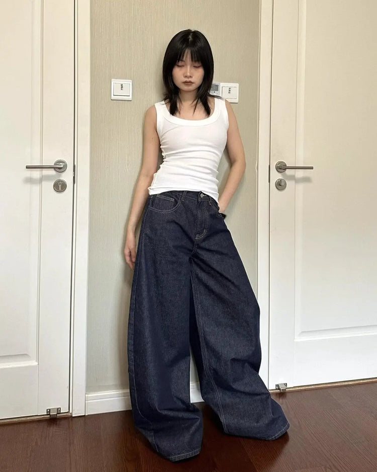 Nuovi jeans a gamba larga da donna americana nera High Street Vibe per l'autunno e l'inverno per uomo e donna pantaloni dritti larghi lavati