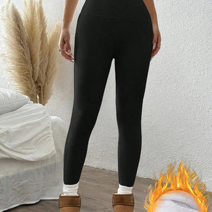 2025 Autumn Winter Wool Leggings Female Black White Simple Basic Fleece Thermal Legging High Waist Hip Lifting Slim Leggings PlatiNum
