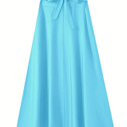 Nuovi abiti Gonne a trapezio tinta unita per abbigliamento donna Gonna lunga a vita alta elastica da donna con fiocco Gonne eleganti da donna