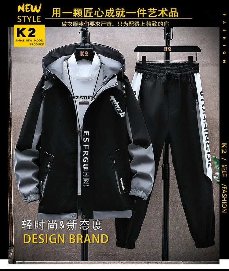 Casual Hooded Jackets And Pants Tracksuit Men's Clothing Sets 2026 Spring Autumn Youth Outdoor Sportswear 2 Pieces Coats Top Set
