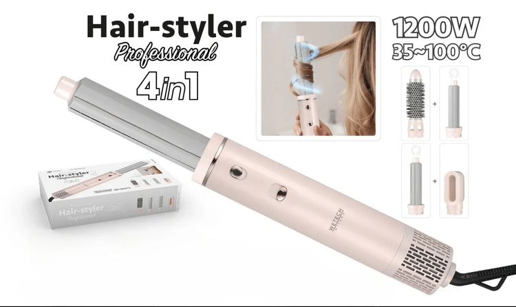 4 In 1 Hot Air Brush Hair Styler 1200W Multi‑Functional Hair Dryer Brush 35‑100℃ Adjustable Temperature Curling Straightening Styling Tool