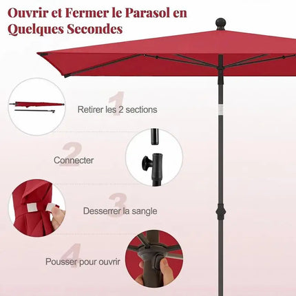 213×140cm Rectangular Patio Umbrella with 30° Push Button Opening, Portable Outdoor Umbrella with 2-Section Tilting Design and Carry Bag