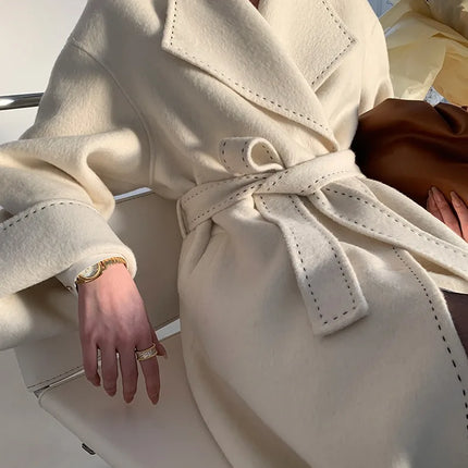 New Solid Korean Style Women Wool Coat Arch Needle Large Neck Versatile Fashion Texture Double Sided Trench Coats Female Winter