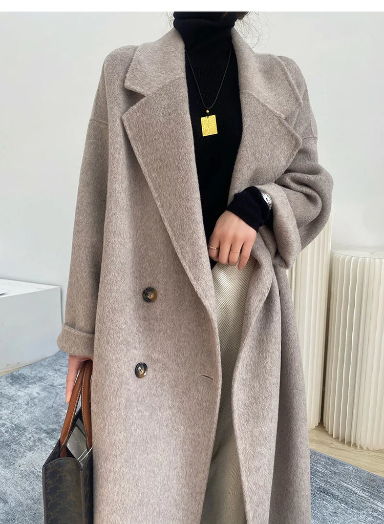 Women And Men Unisex Thicken Warm X-long Alpaca Woolen Overcoat Winter Cashmere Wool Maxi Loose Coat Oversize Cloak Outsize
