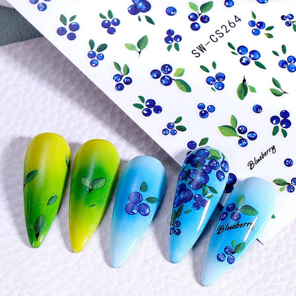 3/5pcs 3D Blue Fruit Bohemian Nail Sticker Cartoon Lemon Orange French Floral Petals Lines Leaves DIY Summer Manicure Decoration