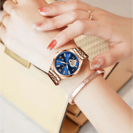 POEDAGAR Orologi di lusso da donna Orologio da donna impermeabile con data luminosa in acciaio inossidabile Orologio da polso da donna al quarzo alla moda elegante platinumshop