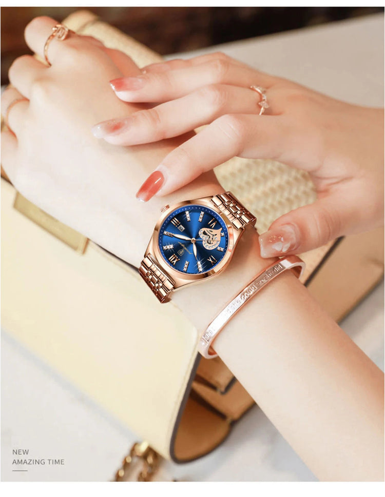 POEDAGAR Orologi di lusso da donna Orologio da donna impermeabile con data luminosa in acciaio inossidabile Orologio da polso da donna al quarzo alla moda elegante platinumshop