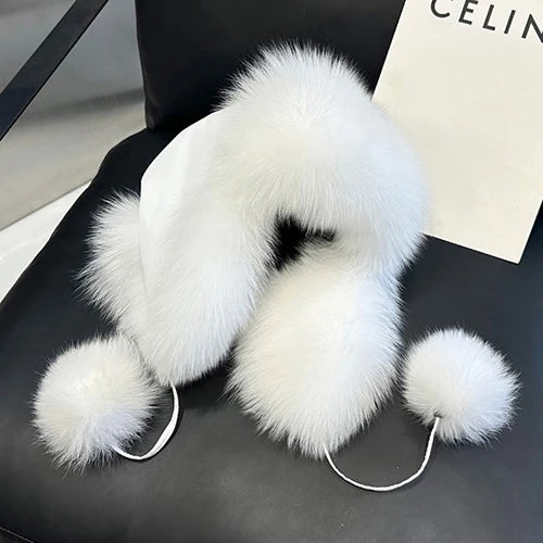 2026 100% Real Fox Fur Hats Women's Russian Ushanka Aviator Trapper Snow Skiing Hat Caps Earflap Winter Raccoon Fur Outerwear Ha