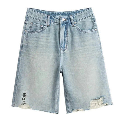 Blue Denim Shorts For Women High-Waisted Loose-Fit Slimming Casual Straight-Leg Mid-Length Summer New Arrival 2024 PlatiNum