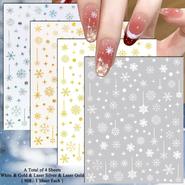 4 to 24 Sheets Xmas Snowflake Gold Silver Blue Holographic Self-Adhesive Winter Christmas Decor DIY Manicure Nail Art Stickers