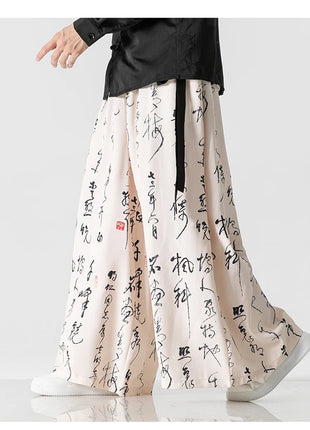Pantaloni a gamba larga da uomo Ukiyo-e Stampa Pantaloni larghi in vita elastica Uomo Streetwear Giappone Samurai Pantaloni casual Pantaloni lunghi vintage