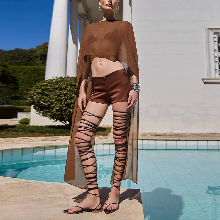 Poncho Lungo in Chiffon da Donna, Copricostume Leggero in Rete Trasparente, Stile Y2K, per Spiaggia e Bikini, Sciarpa Avvolgente Estiva platinumshop
