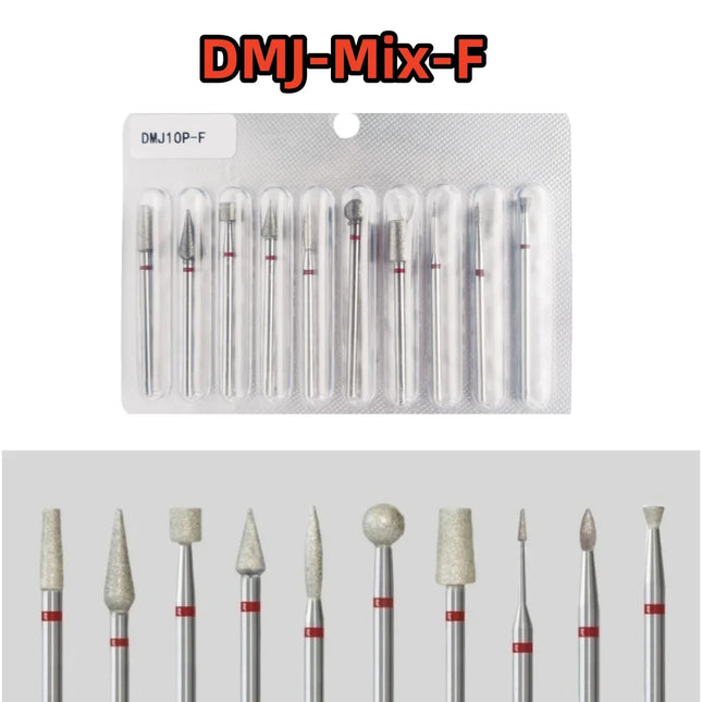 10Pcs/set Diamond Nail Drill Bit Set Nail Diamond Milling Cutter for Manicure 3/32" Burr Electric Nail File Cuticle Remover Tool 2028