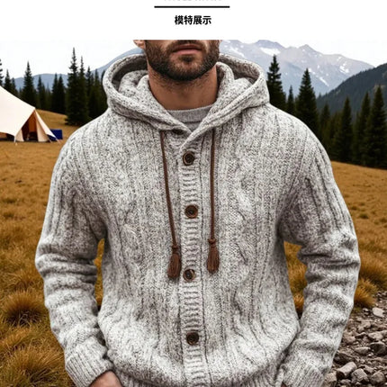 Men's Autumn/Winter Luxury Fashion Men's Knitted Sweater Sweater Pit Strip Long Sleeve Hooded Cardigan Top Coat