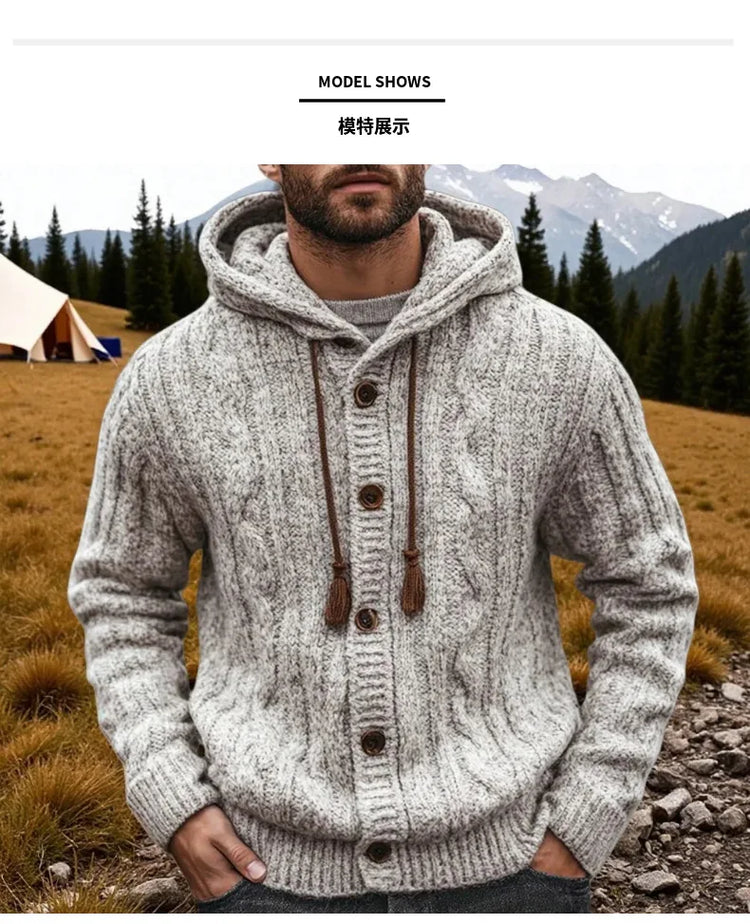 Men's Autumn/Winter Luxury Fashion Men's Knitted Sweater Sweater Pit Strip Long Sleeve Hooded Cardigan Top Coat