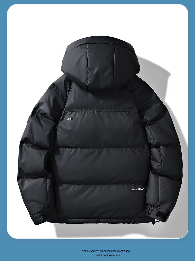 2024 Piumino corto con cappuccio, piumino da uomo in tinta unita, caldo cappotto casual in piuma d'anatra bianca