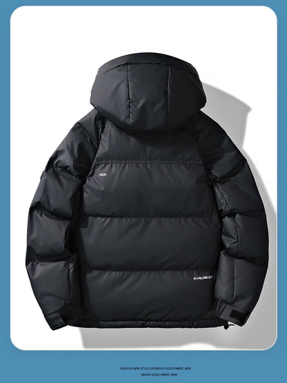 2024 Piumino corto con cappuccio, piumino da uomo in tinta unita, caldo cappotto casual in piuma d'anatra bianca