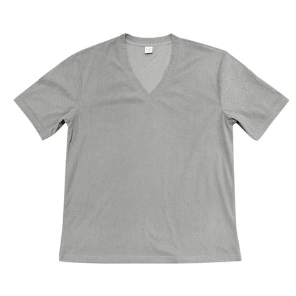 Men's European and American Summer Corduroy Solid Color Slim Casual V-Neck T-Shirt Amazon
