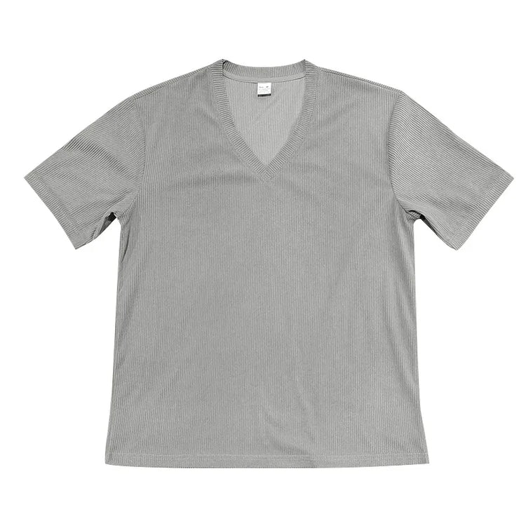 T-shirt casual slim tinta unita con scollo a V da uomo estiva europea e americana in velluto a coste da uomo Amazon