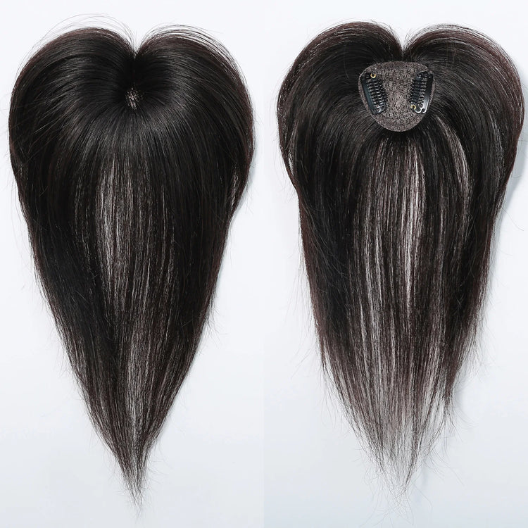 Ombre Light Blonde Real Human Hair Toppers with Swiss Lace Base Hair 3D Air Bangs 10inch Human Hair Topper for Women Hair Loss