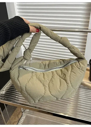 Puffer Shoulder Bag for Women Soft Down Cotton Padded Tote Handbag Purse Quilted Cross Body Bag Solid Color Bubbles Cloud Bag PlatiNum