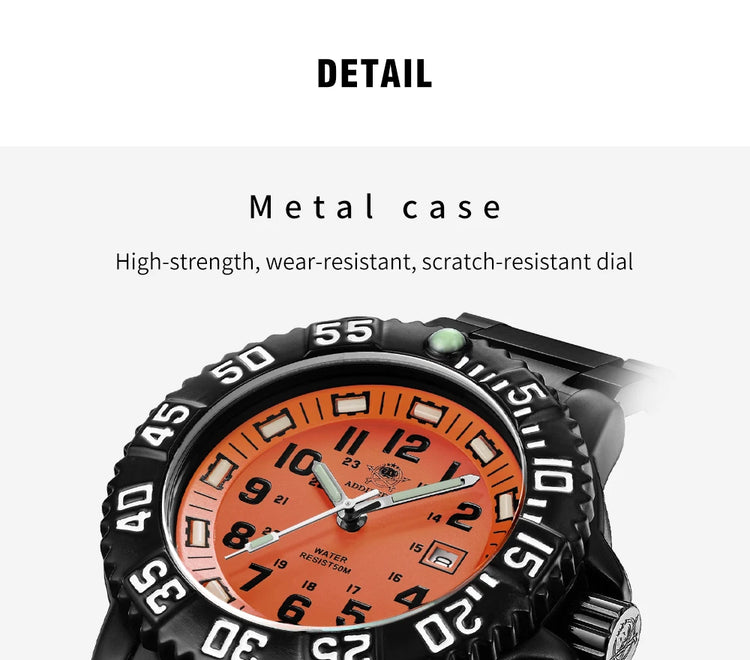 ADDIESDIVE 44mm Men's  Wrist Watch 50m Water Resistant Large Luminous Dial Date Display Stainless Steel Men's Quartz Watch