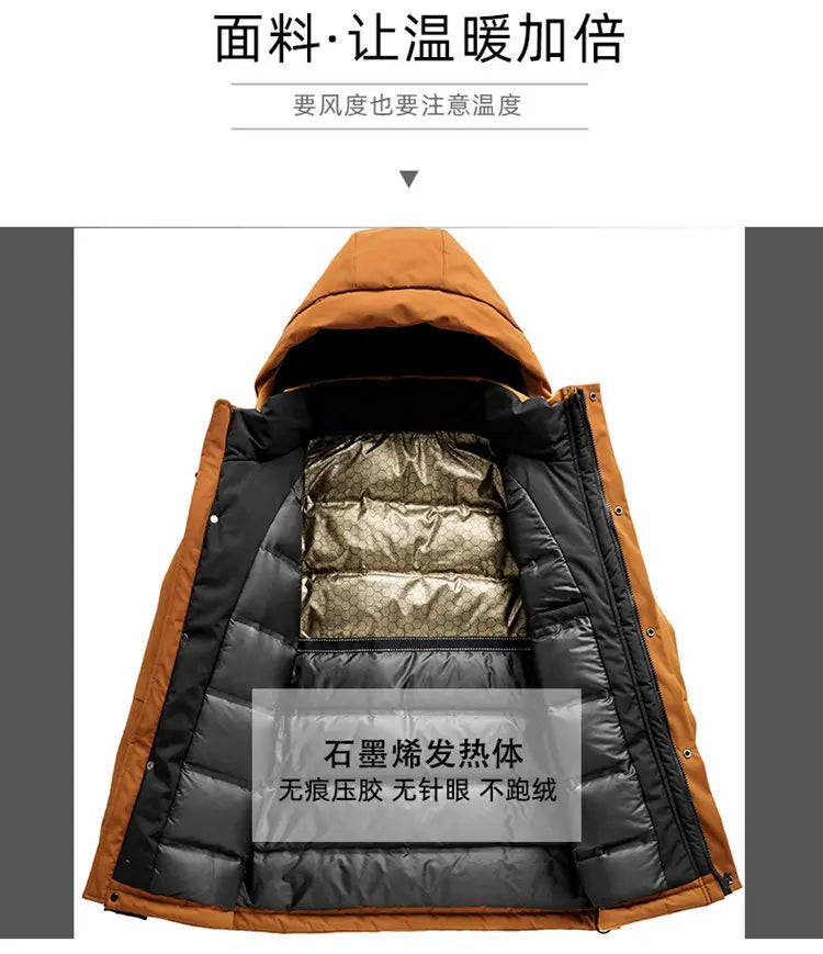 Oversized Men's 90% White Duck Down Jackets Winter Outdoor Windproof Warm Hooded Puffer Coat Loose Thicken Padded Parka Clothing