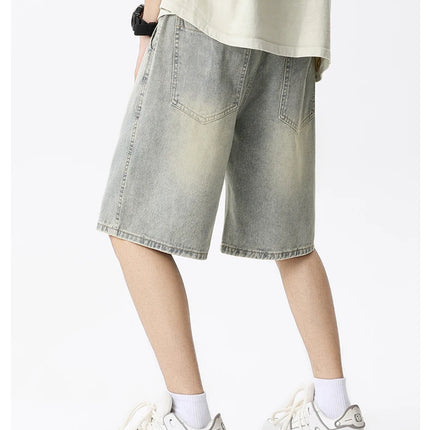 Pantaloncini di jeans casual da uomo elastico in vita dritto comodo azzurro morbido pantaloni corti larghi Bermuda larghi jeans maschili