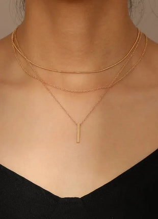 Collana impilabile a tre strati in argento sterling 925 da donna con ciondolo a striscia semplice, gioielli con catena a clavicola ipoallergenica impermeabile PlatiNum
