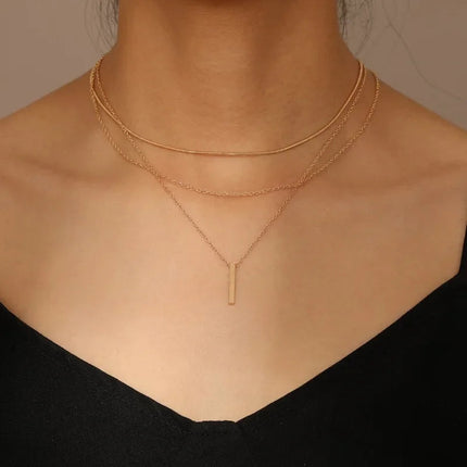 Collana impilabile a tre strati in argento sterling 925 da donna con ciondolo a striscia semplice, gioielli con catena a clavicola ipoallergenica impermeabile PlatiNum