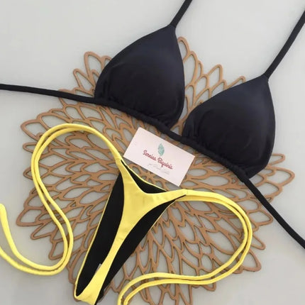 Women's 2026 Push-Up Micro Bikini - Floral Print and Solid Color Halter Brazilian Bikini Set - Beach Swimwear