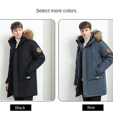 Men Winter Goose Down Coats Fur Collar Hooded Long Down Jackets Top Quality Male Outdoor Windproof Warm Winter Jackets Canada