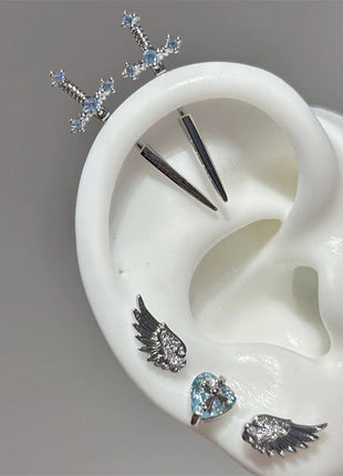 New Fashion Love Wings Cross Acciaio inossidabile Osso dell'orecchio Chiodo Zircone lucido Orecchino con filo alla moda per le donne Accessorio per piercing al corpo platinumshop