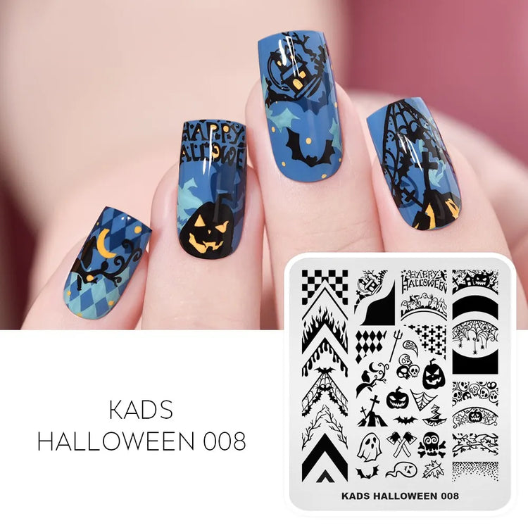KADS Halloween Nail Stamping Plates skull Pumpkin Bat Template Stencils Nail Art Stamp Image Plate Manicure Nail Print Tool
