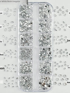 LYLE 12 grids Silver White Resin Nail Art Ornaments Shiny Tiny Star Flat Back Rhinestones Irregular Nail Accessories