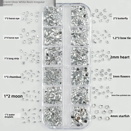 LYLE 12 grids Silver White Resin Nail Art Ornaments Shiny Tiny Star Flat Back Rhinestones Irregular Nail Accessories