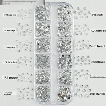 LYLE 12 grids Silver White Resin Nail Art Ornaments Shiny Tiny Star Flat Back Rhinestones Irregular Nail Accessories