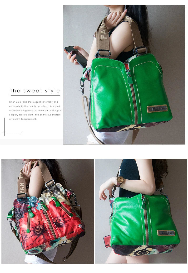 2025 New Genuine Leather With Canvas Women Handbags Luxury Fashion Crossbody Bag Printing Shoulder Portable Slung Bags