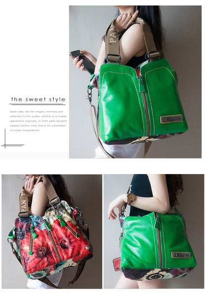 2025 New Genuine Leather With Canvas Women Handbags Luxury Fashion Crossbody Bag Printing Shoulder Portable Slung Bags