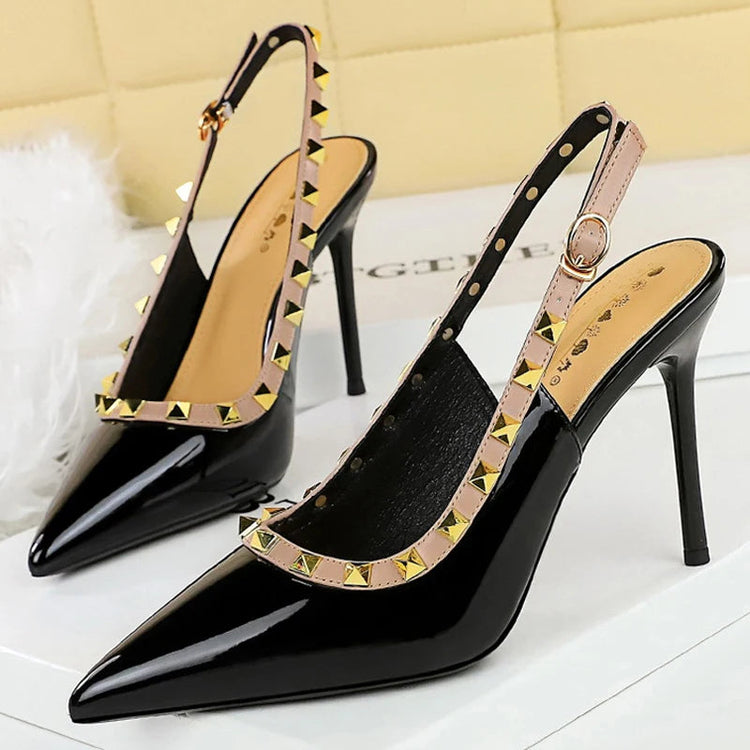 BIGTREE Scarpe Rivetto Design Donna Décolleté in pelle verniciata Tacchi alti Scarpe da festa sexy Stiletto Estate Sandali col tacco alto Tacco da donna platinumshop