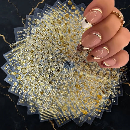 30 Sheets Gold Nail Art Stickers 3D Self‑Adhesive Nail Decals Gold Line Star Nail Stickers for Acrylic Nails Gold Leaf